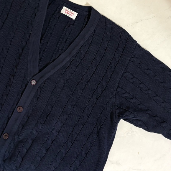 United Colors Of Benetton Mens Size 52 Navy Blue Cable Knit Cardigan Preppy - Picture 3 of 6